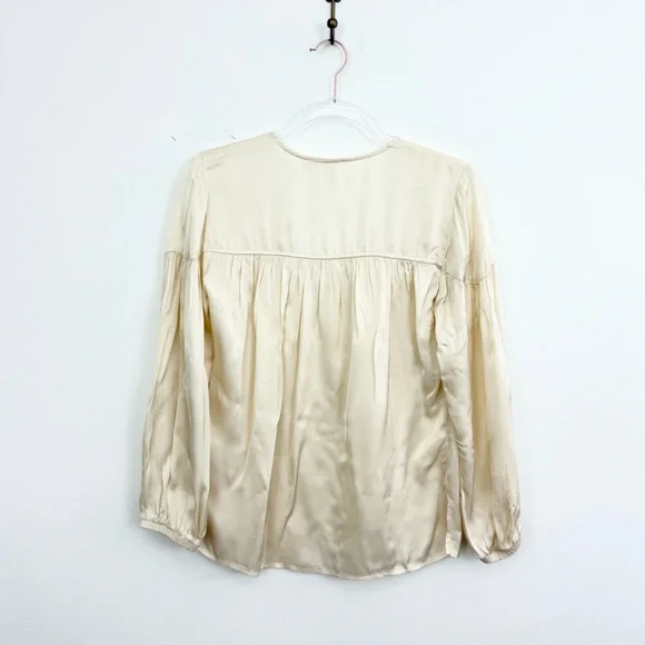 Nation LTD Satin Tie Neck Blouse XS Cream Boho Minimalist Workwear - Picture 5 of 5